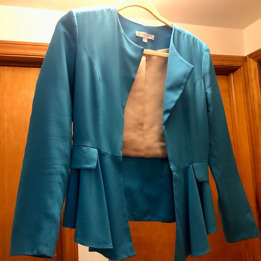 Naven Blue Turquoise Peplum Dress Blazer